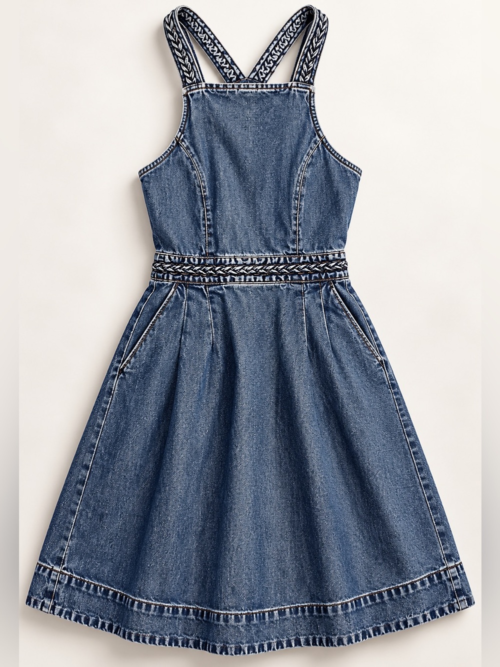 Abercrombie & Fitch Denim Pinafore Dress w/ Patterned Criss Cross Straps (409)